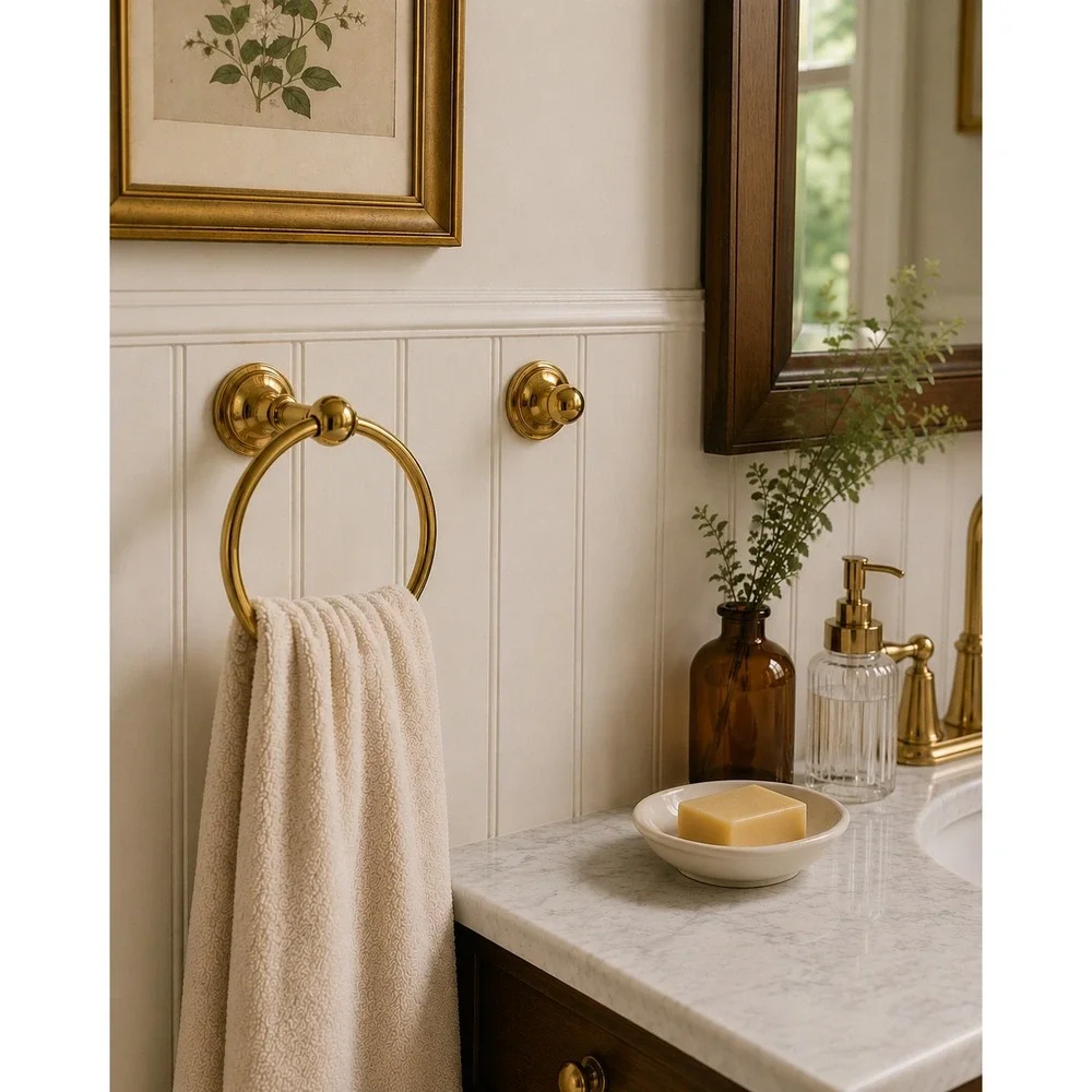 Vintage Solid Brass Towel Ring Wall Mount Bathroom Holder Polished Brass‎ 6.5